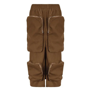Harajuku Zipper Loose High Waist Y2k Skirt - brown / S