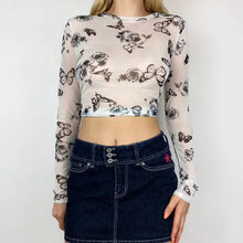 Load image into Gallery viewer, Butterfly Flowers Print Street Style Long Sleeve Tee
