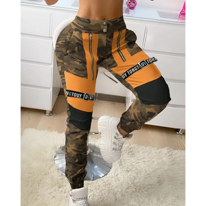 Camouflage Letter Colorblock Cargo Pants