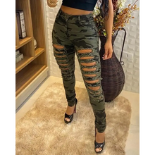 Load image into Gallery viewer, Camouflage Print Fringe Hem Cutout Jeans