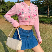 Load image into Gallery viewer, Casual Pink Heart Printed Cropped Hoodie