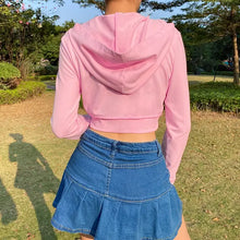 Load image into Gallery viewer, Casual Pink Heart Printed Cropped Hoodie
