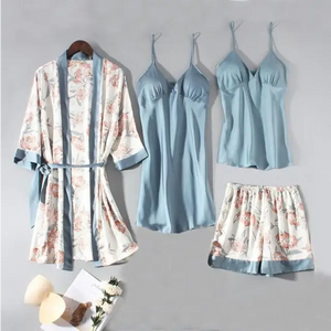 Casual Satin Lounge Soft Pajama Set - Light Blue - B / XL