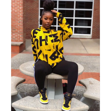 Load image into Gallery viewer, Casual Yellow Letter Print Hoodie - two piece