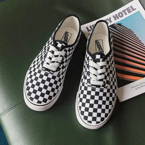 Checkerboard Pattern Deck Plaid Slip-on Shoes - Black White