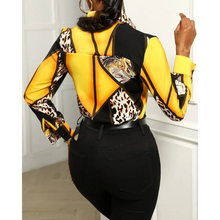 Load image into Gallery viewer, Cheetah Print Colorblock Buttoned Long Sleeve Shirt