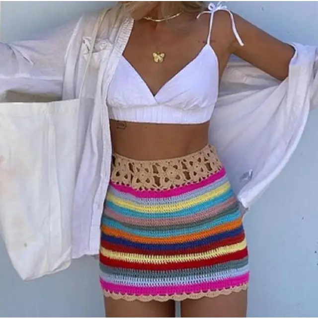 Color Block Knit High Waist Bodycon Mini Skirt - MULTI / L