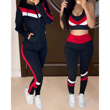 Load image into Gallery viewer, 3Pc Set Colorblock Crop Top High Waist Pants &amp; Hooded Coat -