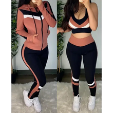 Load image into Gallery viewer, 3Pc Set Colorblock Crop Top High Waist Pants &amp; Hooded Coat -