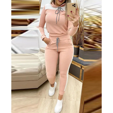 Load image into Gallery viewer, Colorblock Hooded Top &amp; Drawstring Pants Set - Pink / XL