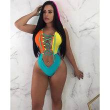 Load image into Gallery viewer, Colorblock One Piece Lace Up Swimsuit