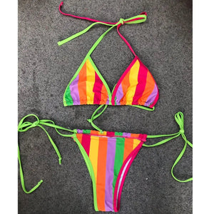 Contrast Color Patchwork Bikini Set