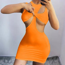 Load image into Gallery viewer, Crop Top Hollow Out Sleeveless &amp; Skirt Set - Orange / L
