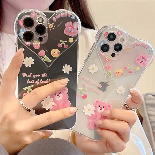 Cute Bear Love Heart Clear Soft Case For IPhone