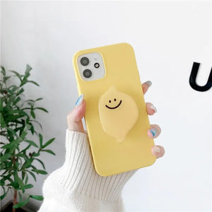 Cute Fruit Lemon Smiley Bracket Soft phone Case For iphone