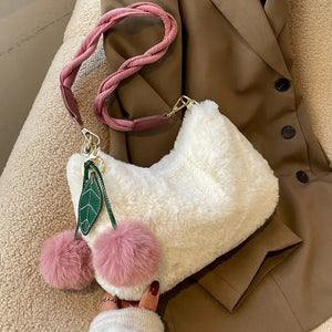 Cute Soft Fluffy Plush Faux Fur Bucket Crossbody Bag