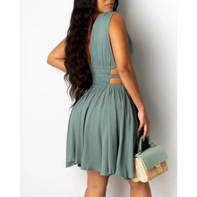 Load image into Gallery viewer, Deep V-Neck Plunge Cutout Ruched Backless Dress