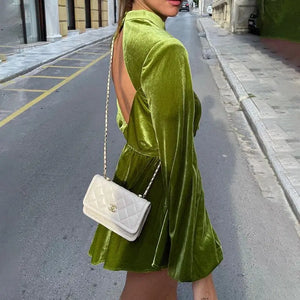Elegant Lady Backless Velvet Mini Dress