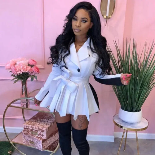 Elegant A Line Short Blazer Pleated Mini Dress