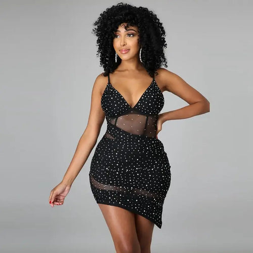 Elegant Mesh Sparkly Patchwork Bodycon Dress