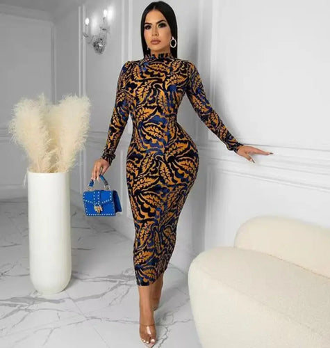 Elegant Sexy Printed Skinny Women Midi Dress
