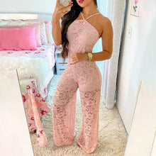 Load image into Gallery viewer, Elegant Sleeveless Halter Lace High Slit Jumpsuit - S / Pink