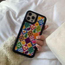 Load image into Gallery viewer, Embroidery Rhombus Lattice Heart Plush Soft Case For IPhone