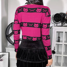 Load image into Gallery viewer, Fairy Grunge Knitted Cat Sweatshirt - One Size / Rose Red