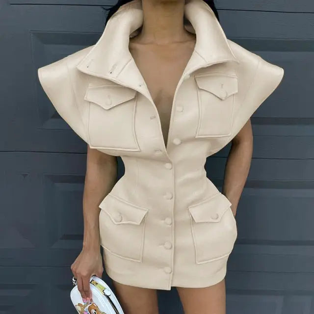 Fashion Flying Sleeve Button Up Bodycon Mini Dress