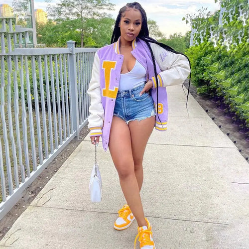 Fashion Street Wear Letter Print Women Jacket