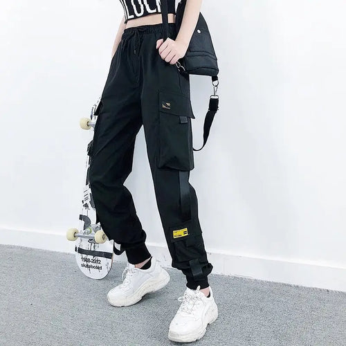 Fashion Streetwear Black Ankle Length Tech Joggers