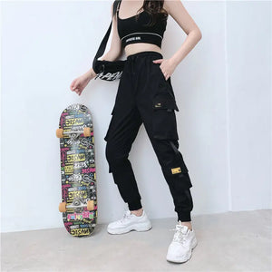 Fashion Streetwear Black Ankle Length Tech Joggers