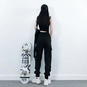 Fashion Streetwear Black Ankle Length Tech Joggers