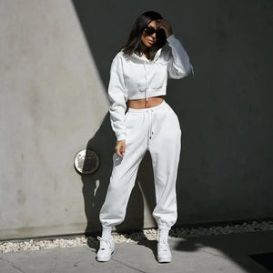 Fashion Tracksuit Crop Sweatshirt and Sweatpants