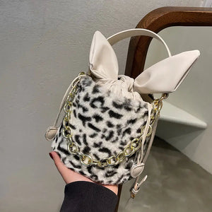 Faux Fur Bucket Plush Crossbody Handbag