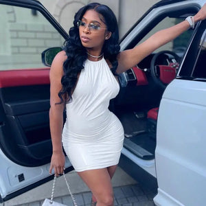 Faux Leather Sleeveless Bling Mini Dress