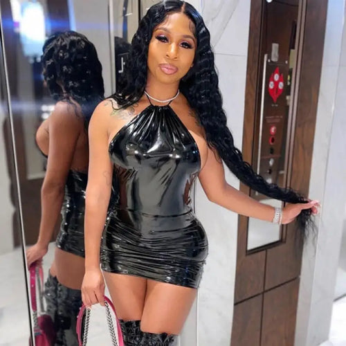 Faux Leather Sleeveless Bling Mini Dress