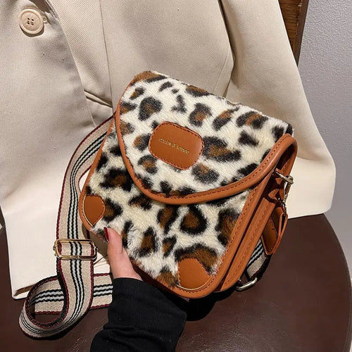 Faux fur Leopard Crossbody Square Bag