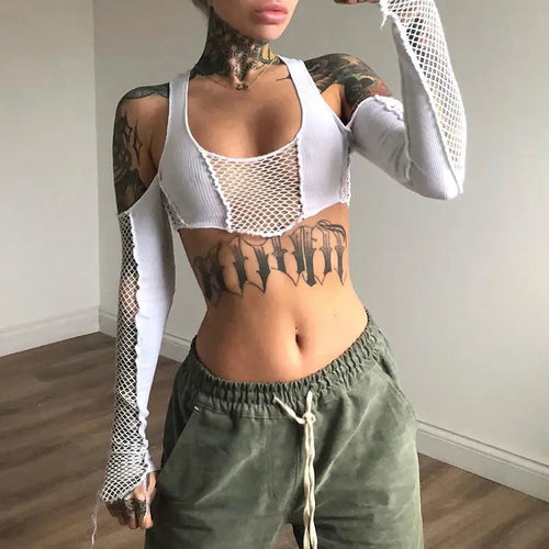 Fishnet Hollow Out E-girl Crop Top