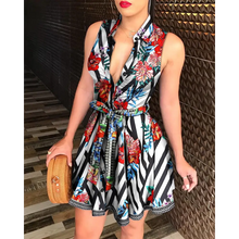 Load image into Gallery viewer, Floral Print Tie Waist Sleeveless Shirt Dress