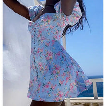 Load image into Gallery viewer, Floral Ruched Summer Puff Sleeve Dress