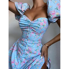 Load image into Gallery viewer, Floral Ruched Summer Puff Sleeve Dress