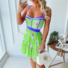 Load image into Gallery viewer, Floral Spaghetti Strap Sleeveless Short Mini Dress - green /