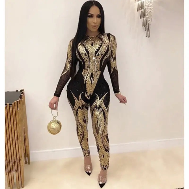 Gold Sequin Glitter Bandage Jumpsuit