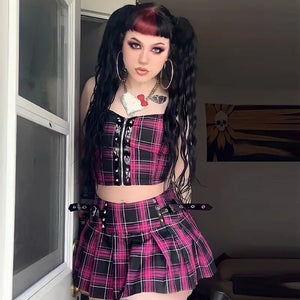 Goth High Waist Pleated Grunge Mini Skirt