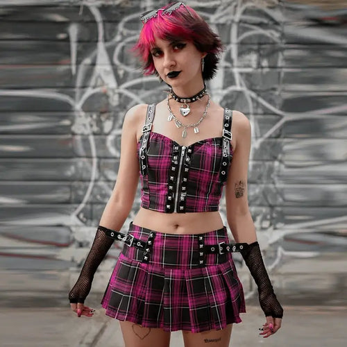 Goth High Waist Pleated Grunge Mini Skirt