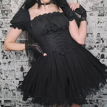 Load image into Gallery viewer, Gothic Lolita Aesthetic Puff Sleeve Mini Dress