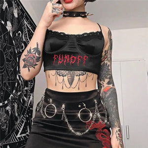 Gothic Punk Black Lace Frill Crop Top