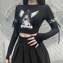 Load image into Gallery viewer, Gothic Punk Patchwork Long Sleeve Slim T-shirts - Black / S