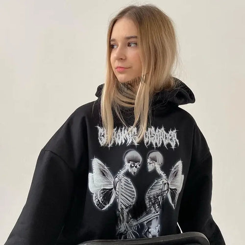 Gothic Skeleton Angel print Oversized Hoodie